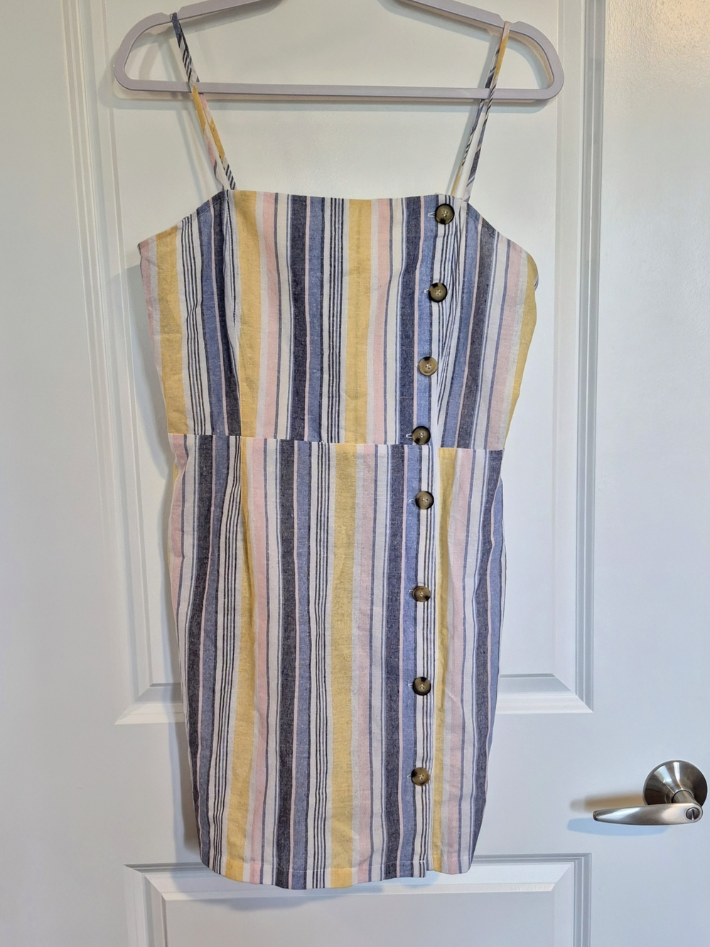 NWT Timing Pastel Stripe Mini Dress Faux Button Front Camisole Sundress Large